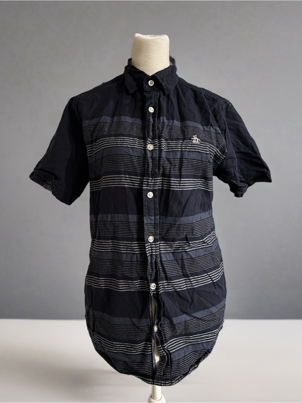 Original Penguin Black and White Striped Short-Sleeve Button-Down Shirt
